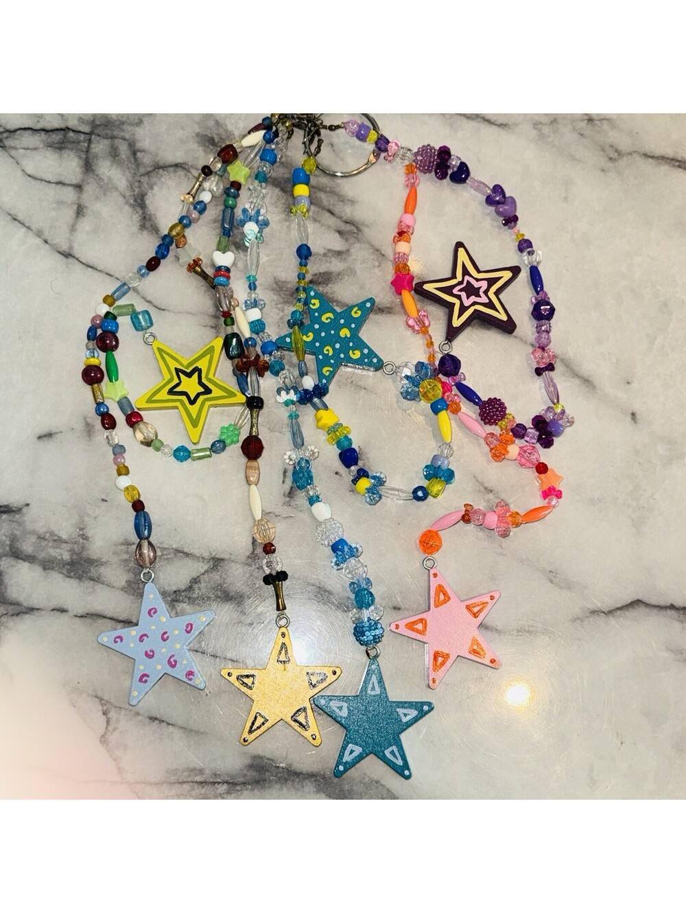 7 Strand Handmade Beaded String Mobile Toran Stars Wall Hangings Rearview Mirror